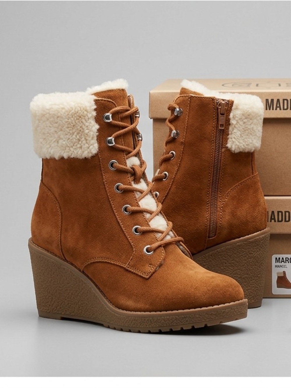 Steve Madden Tan Suede Lace-Up Wedge Ankle Boots